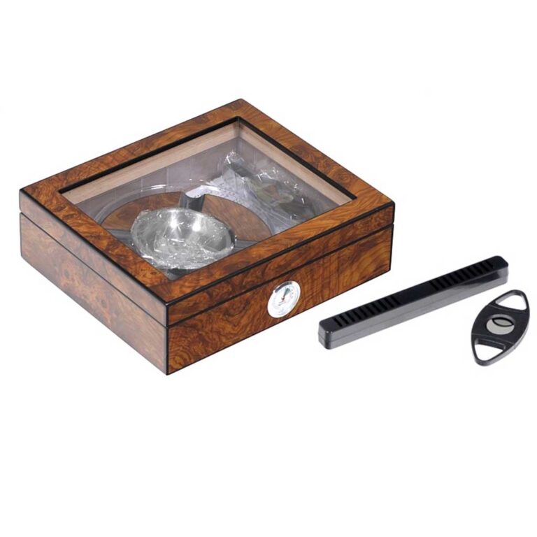 Lubinski Humidor per 50 sigari in radica olmo opaco con accessori
